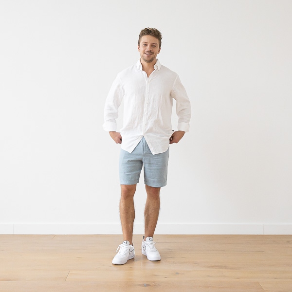 Linenme Men's Linen Shorts Lake Blue