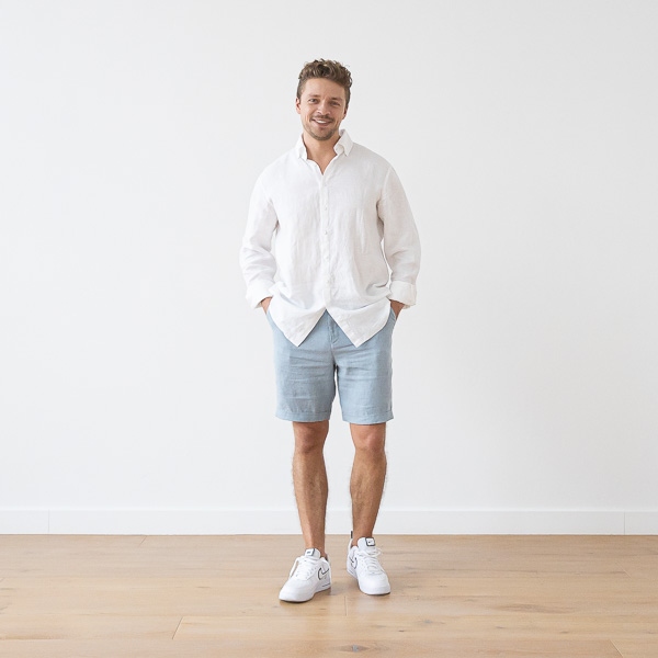 linenme Men's Linen Shorts Lake Blue