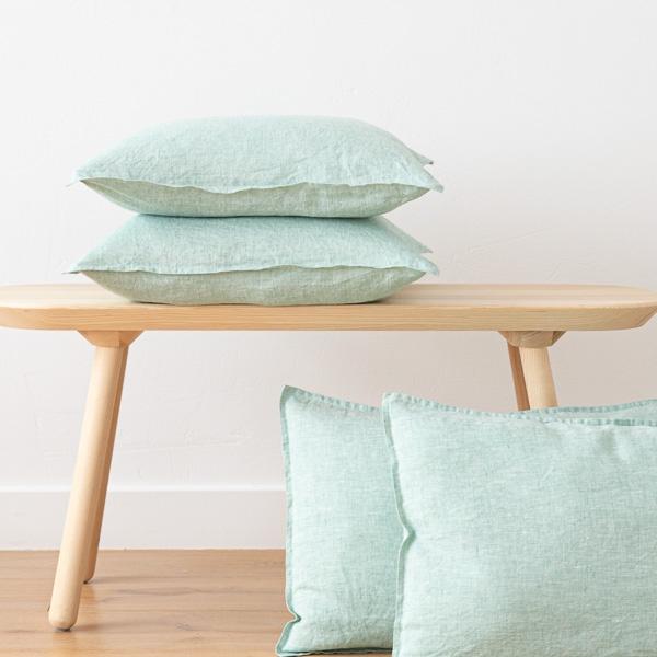 Linenme Mint Linen Cushion Cover Crushed Melange