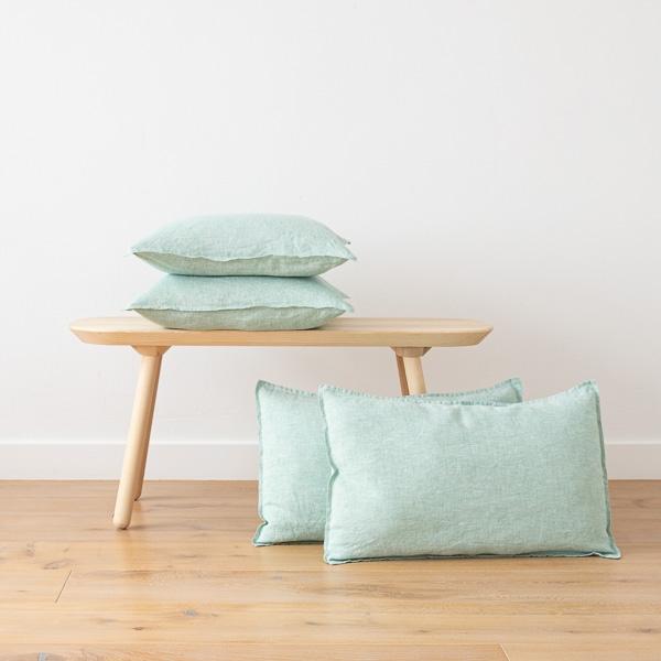 linenme Mint Linen Cushion Cover Crushed Melange