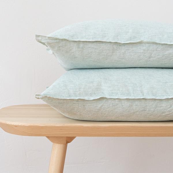 Linenme Mint Linen Cushion Cover Pinstripe Washed