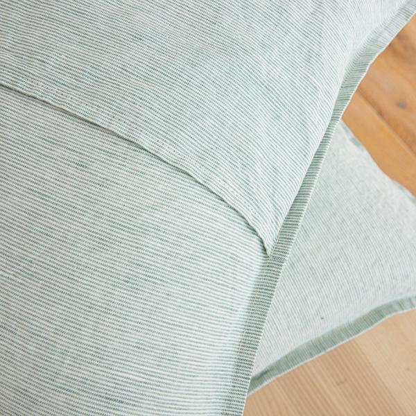 Linenme Mint Linen Cushion Cover Pinstripe Washed