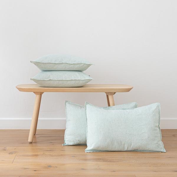 linenme Mint Linen Cushion Cover Pinstripe Washed