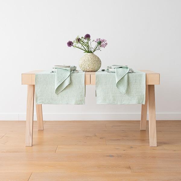 Linenme Mint Linen Runner Chevron