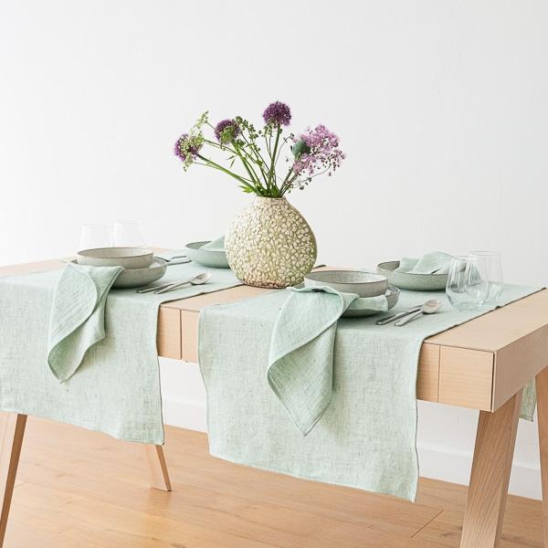 Linenme Mint Linen Runner Chevron
