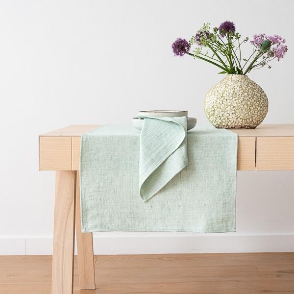 linenme Mint Linen Runner Chevron