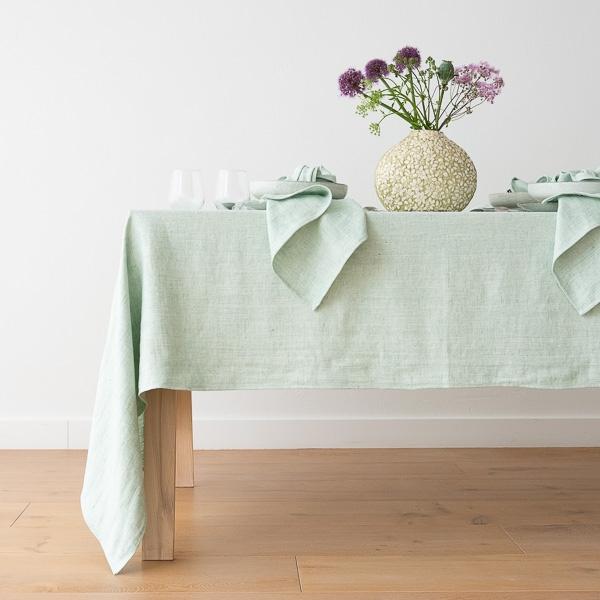 Linenme Mint Linen Tablecloth Chevron