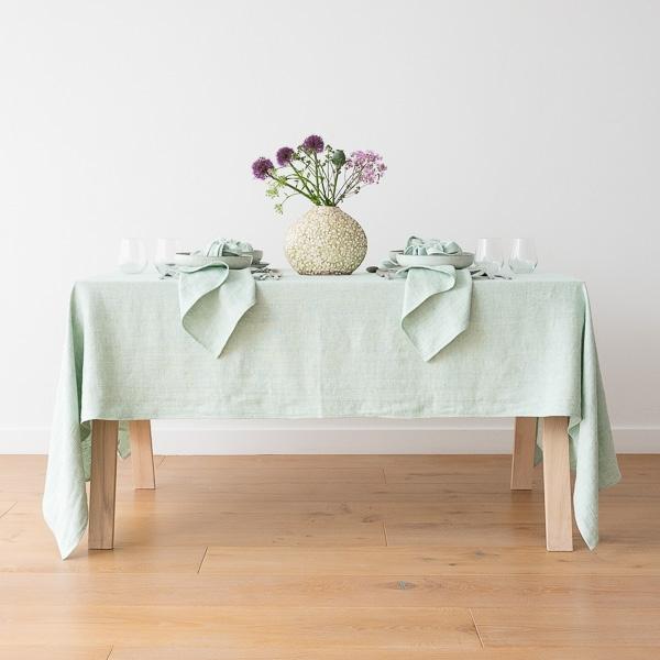 Linenme Mint Linen Tablecloth Chevron