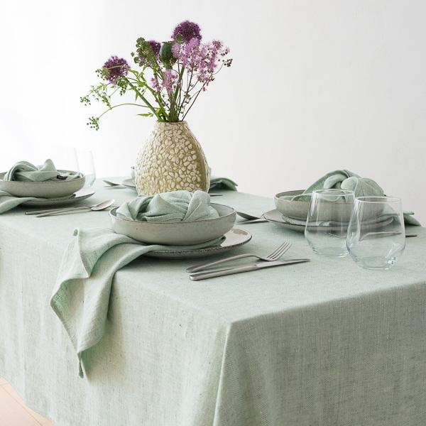 Linenme Mint Linen Tablecloth Chevron