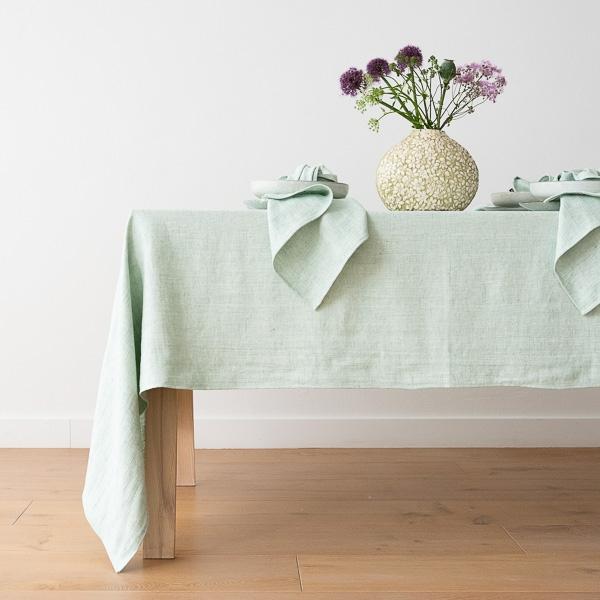 linenme Mint Linen Tablecloth Chevron