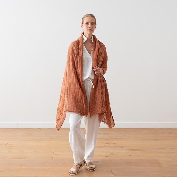 Linenme Mocha Linen Shawl Garza Fringe