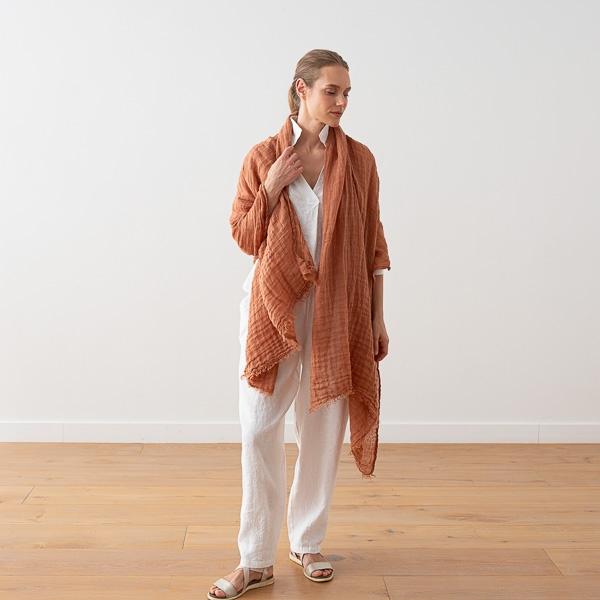 Linenme Mocha Linen Shawl Garza Fringe