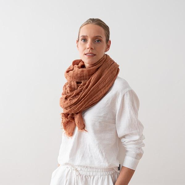 Linenme Mocha Linen Shawl Garza Fringe