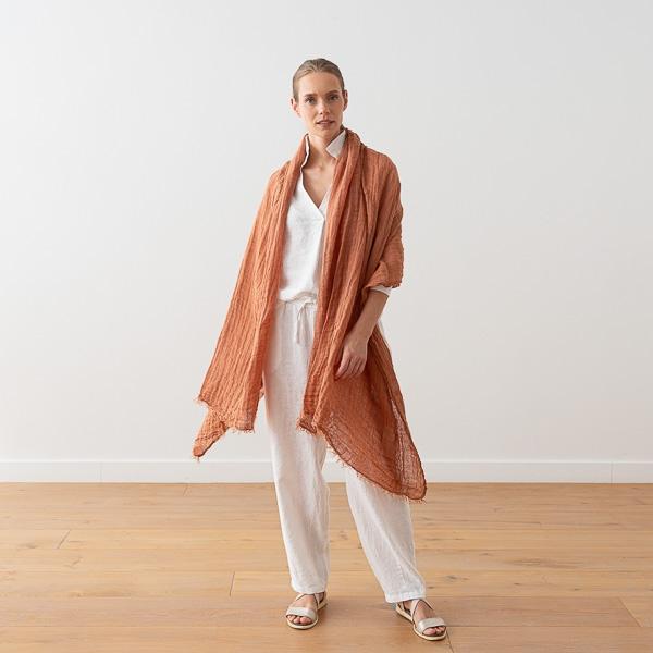 linenme Mocha Linen Shawl Garza Fringe