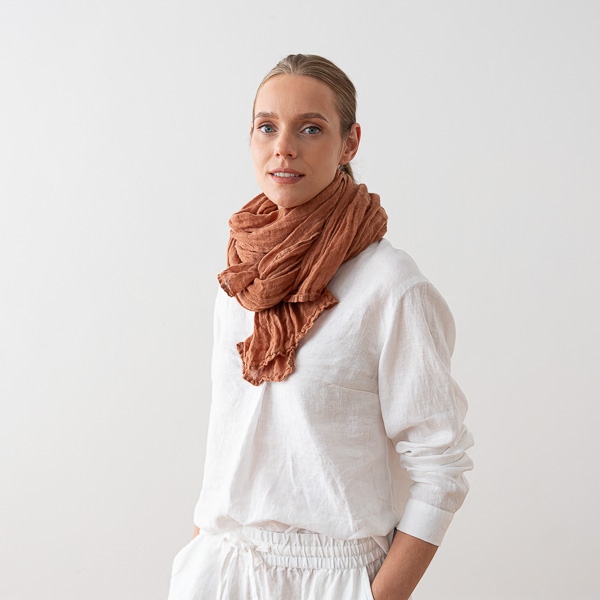 Linenme Mocha Linen Summer Scarf Garza