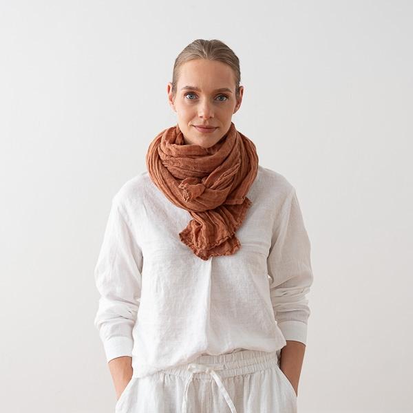 linenme Mocha Linen Summer Scarf Garza
