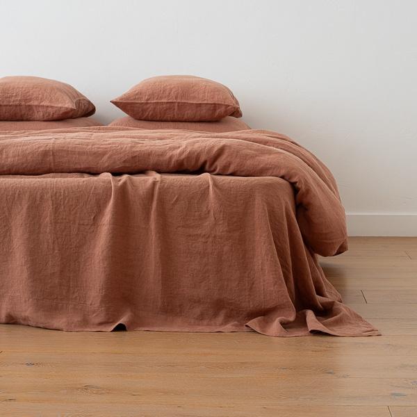 linenme Mocha Stone Washed Bed Linen Flat Sheet