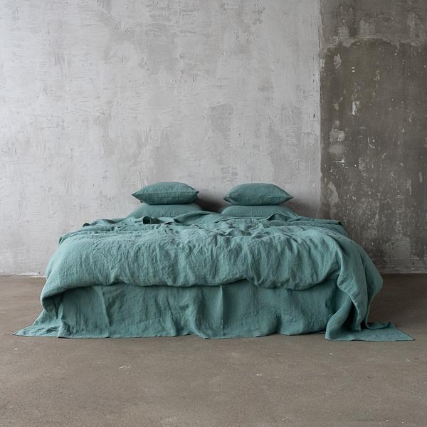 Linenme Moss Green Linen Bed Set Stone Washed