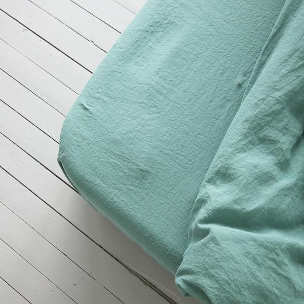 Linenme Moss Green Linen Fitted Sheet Stone Washed