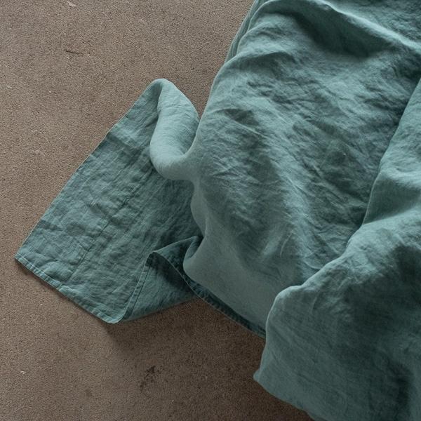 Linenme Moss Green Linen Flat Sheet Stone Washed