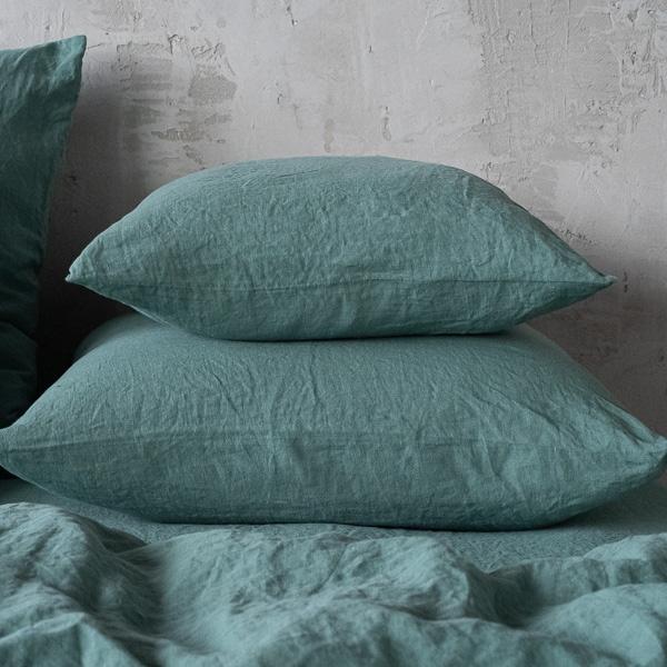 Linenme Moss Green Linen Pillow Case Stone Washed