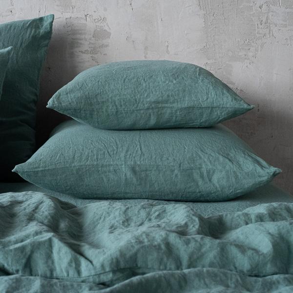 linenme Moss Green Linen Pillow Case Stone Washed