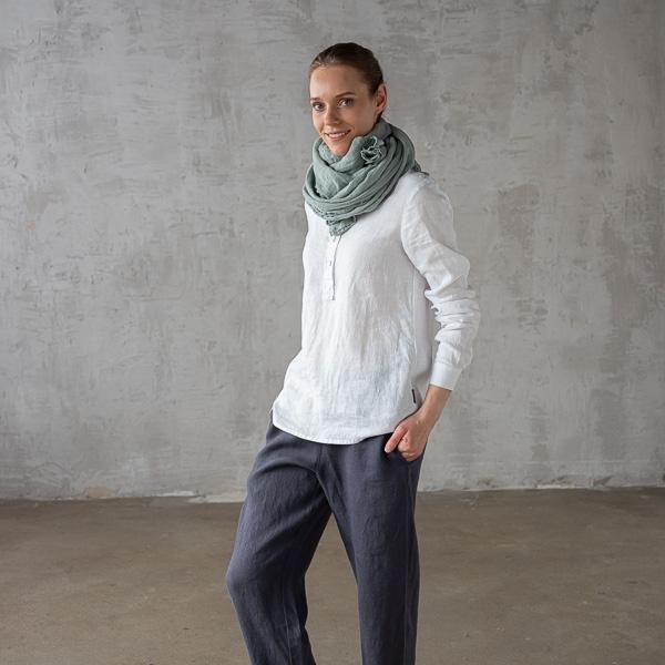 Linenme Moss Green Linen Summer Scarf Garza