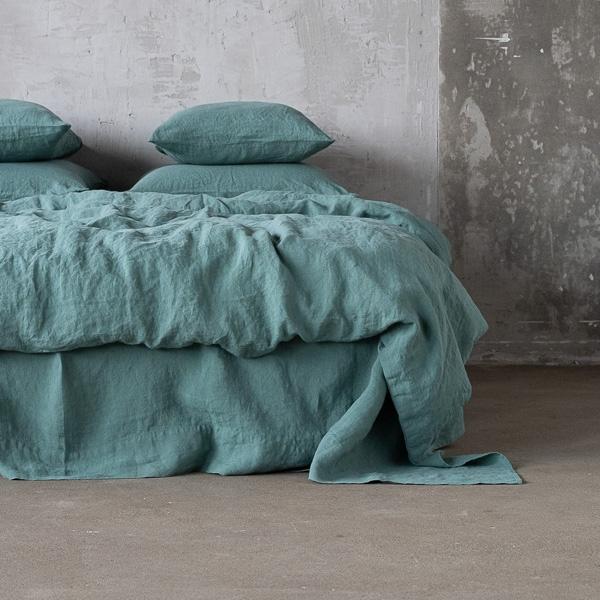 linenme Moss Green Stone Washed Bed Linen Duvet