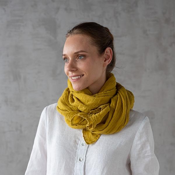 Linenme Mustard Linen Summer Scarf Garza