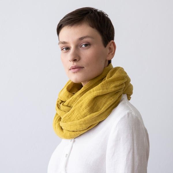 Linenme Mustard Linen Summer Scarf Garza