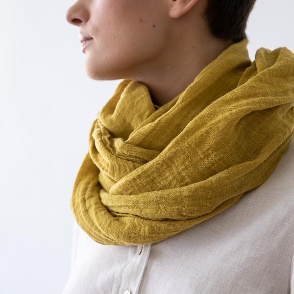 Linenme Mustard Linen Summer Scarf Garza