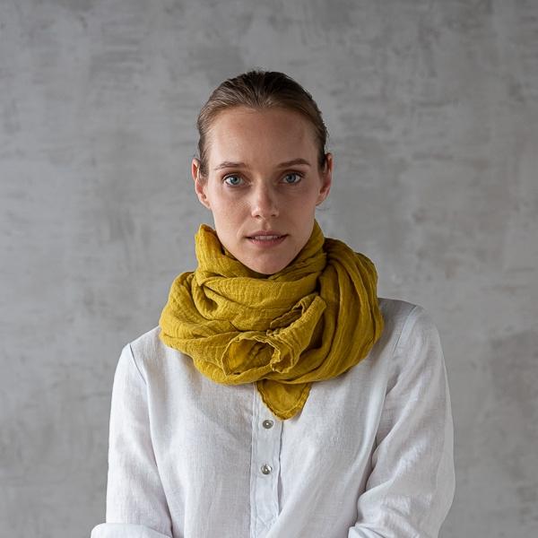 linenme Mustard Linen Summer Scarf Garza