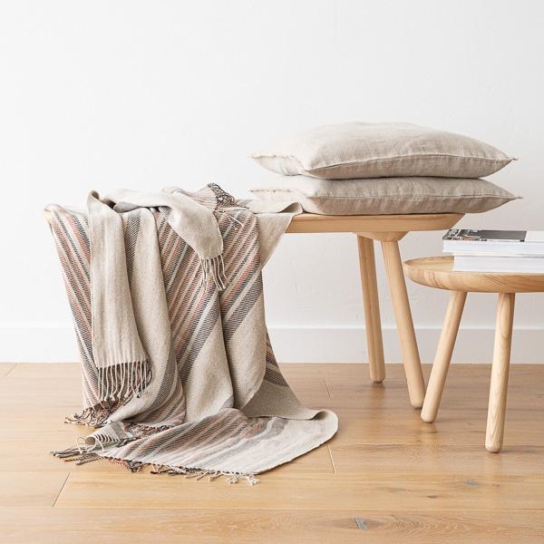 Linenme Natural Black Stripe Linen Throw Paolo