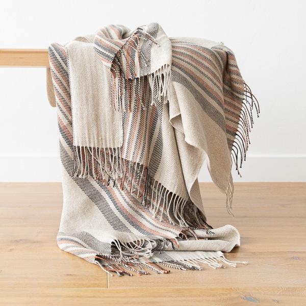 linenme Natural Black Stripe Linen Throw Paolo