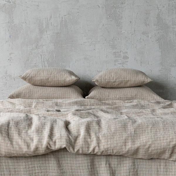 Linenme Natural Brick Check Washed Bed Linen Duvet
