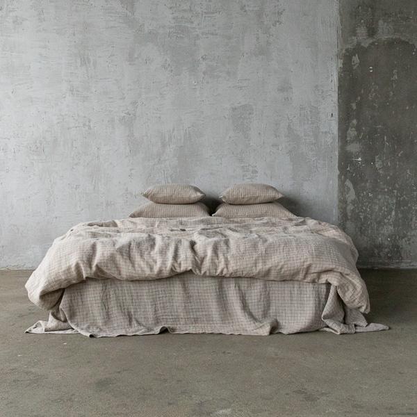 Linenme Natural Brick Check Washed Bed Linen Duvet