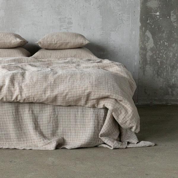 linenme Natural Brick Check Washed Bed Linen Duvet
