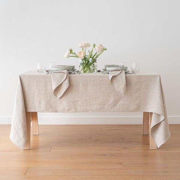 Linenme Natural Cream Linen Tablecloth Chevron