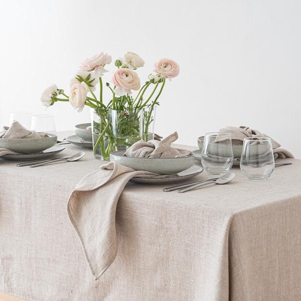 Linenme Natural Cream Linen Tablecloth Chevron