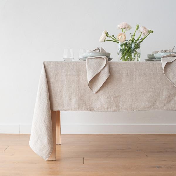 Linenme Natural Cream Linen Tablecloth Chevron