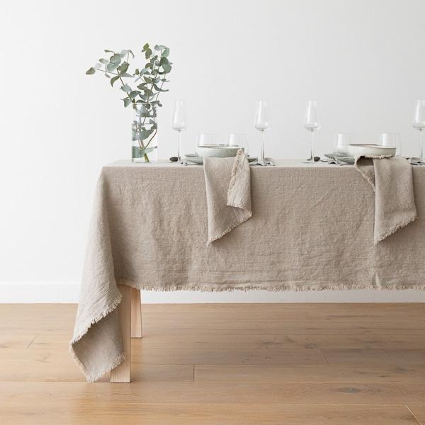 Linenme Natural Linen Tablecloth Terra Fringe