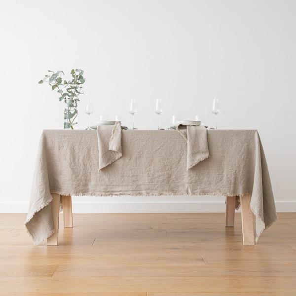 Linenme Natural Linen Tablecloth Terra Fringe