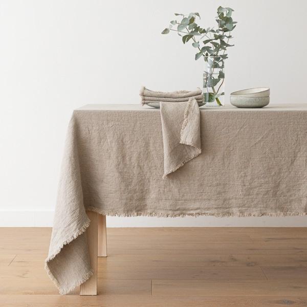 linenme Natural Linen Tablecloth Terra Fringe
