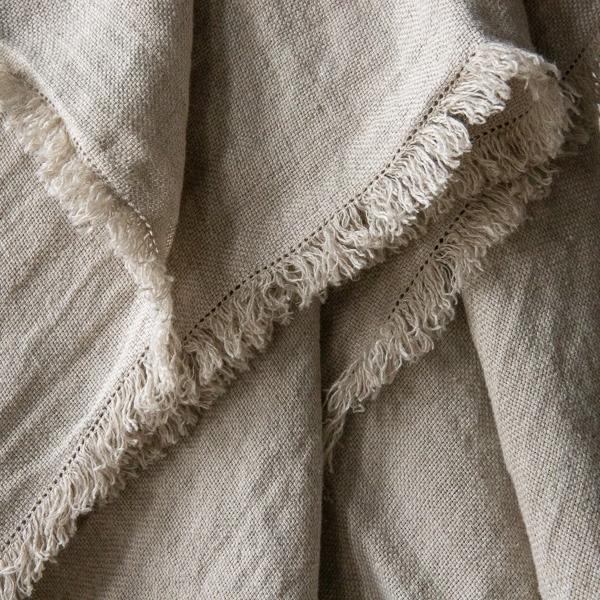 Linenme Natural Linen Throw With Fringes Rustico
