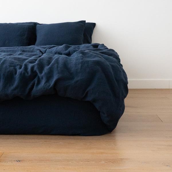 linenme Navy Blue Stone Washed Bed Linen Duvet