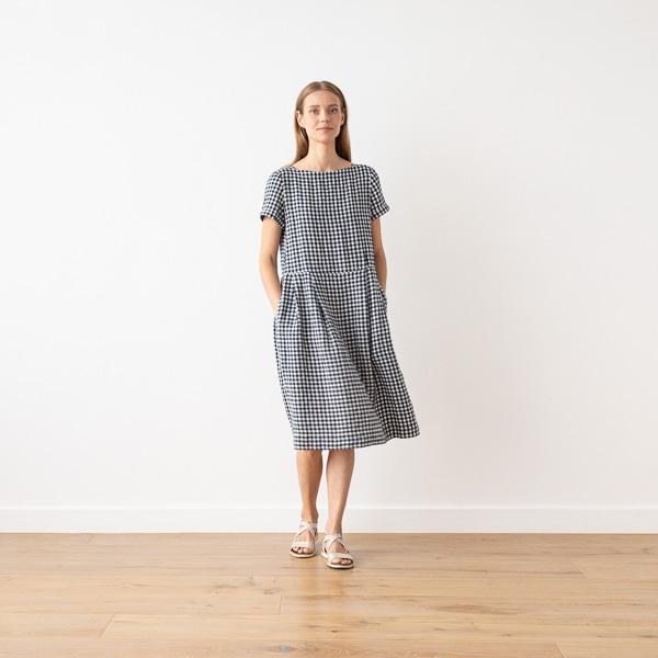 Linenme Navy Check Linen Dress Adel