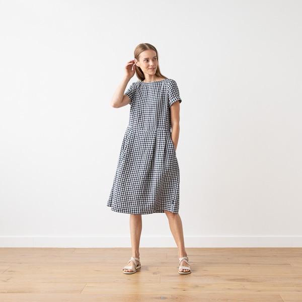 Linenme Navy Check Linen Dress Adel