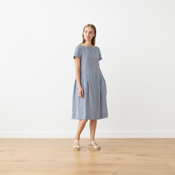 Linenme Navy Check Linen Dress Adel