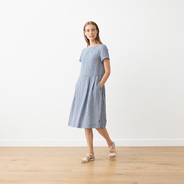 Linenme Navy Check Linen Dress Adel