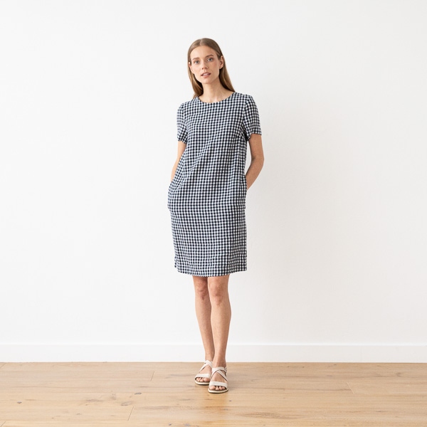 Linenme Navy Check Linen Dress Isabella